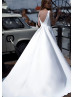 White Satin V Back Wedding Dress With Beaded Belt White Satin V Back Wedding Dress With Beaded Belt